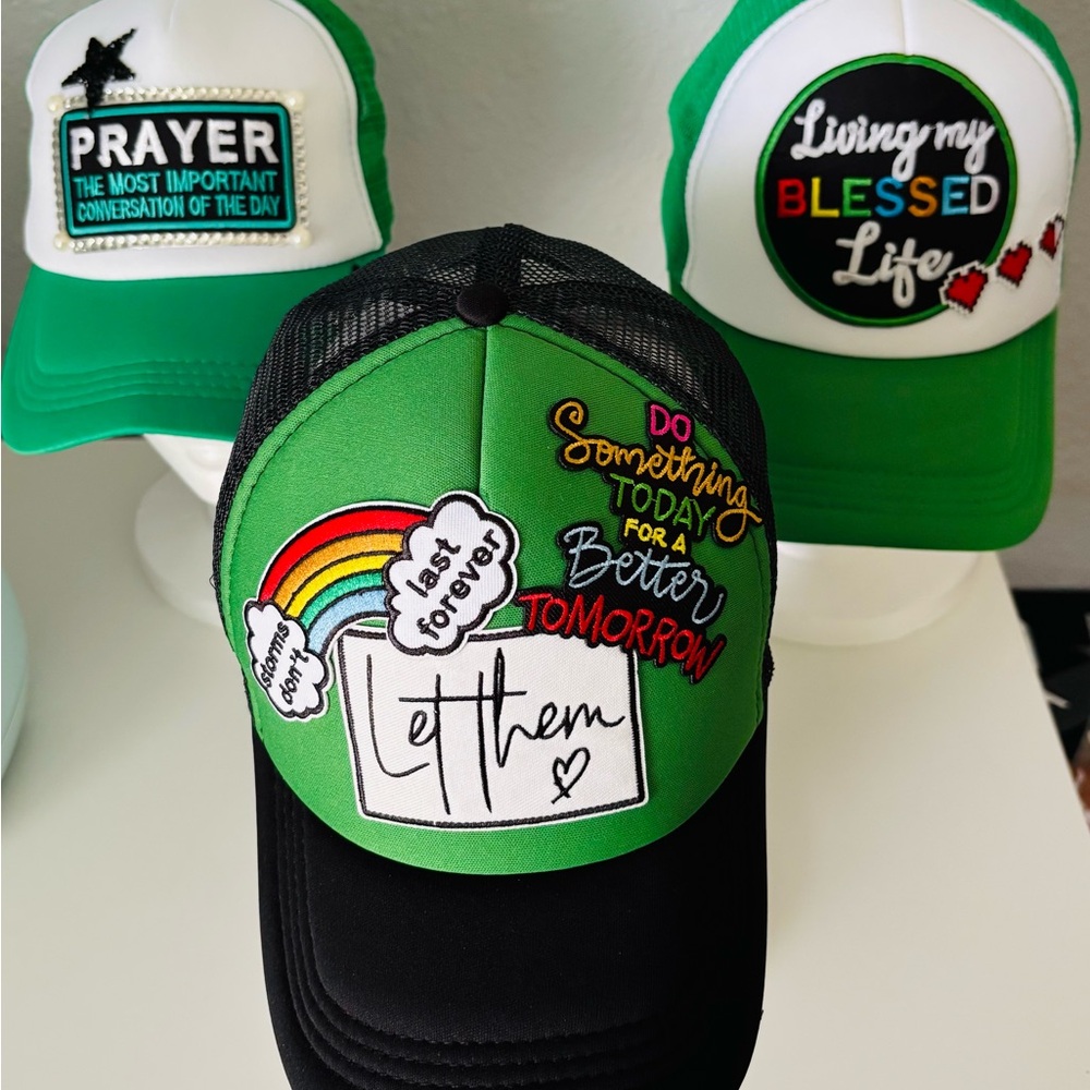 Green and Black Graphic Trucker Hat $15 each
